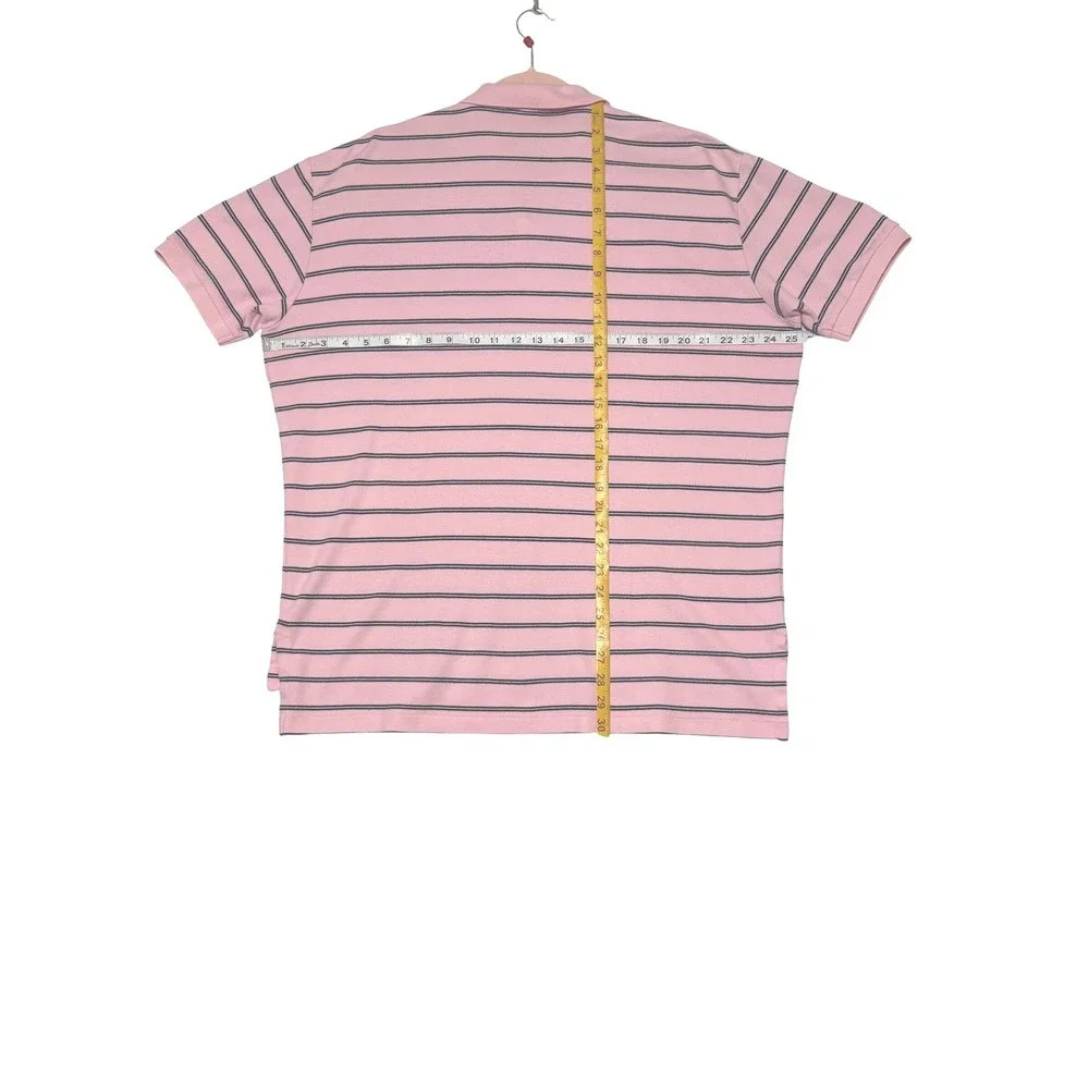 Polo Ralph Lauren Mens L Pink Navy Striped Short Sleeve Soft Cotton Polo Shirt